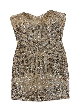 Shail K Strapless Sequined Bodycon Mini Dress Blush Beige Silver 10 NEW NWT